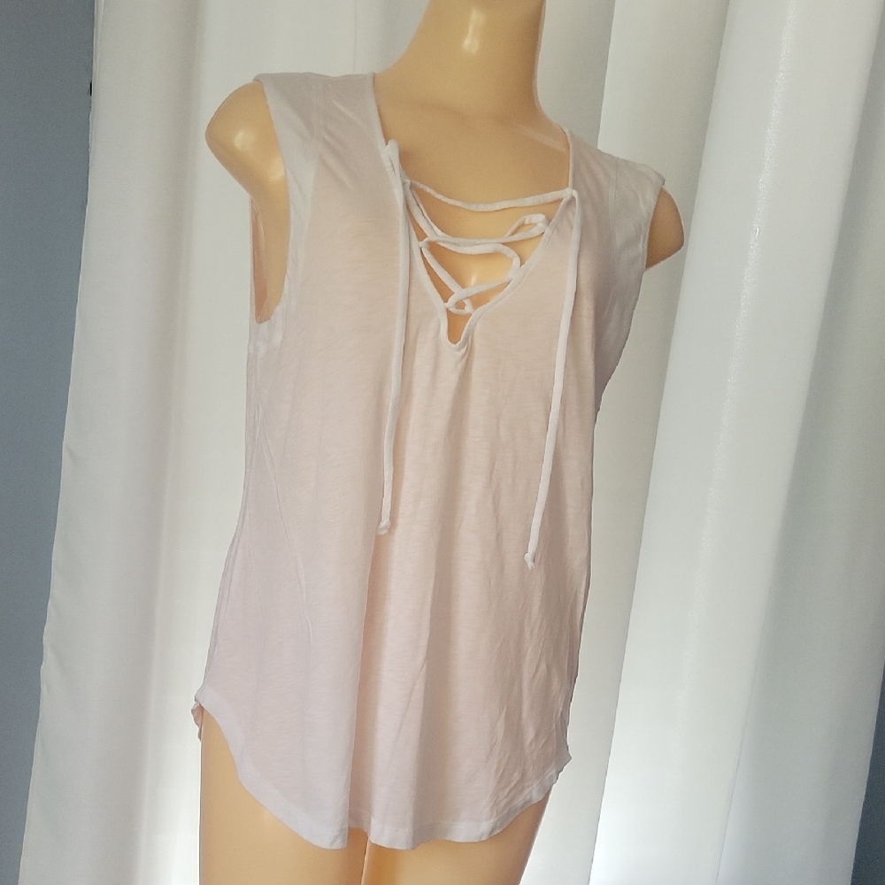 Splendid Off-White Lace-Up Tank Top